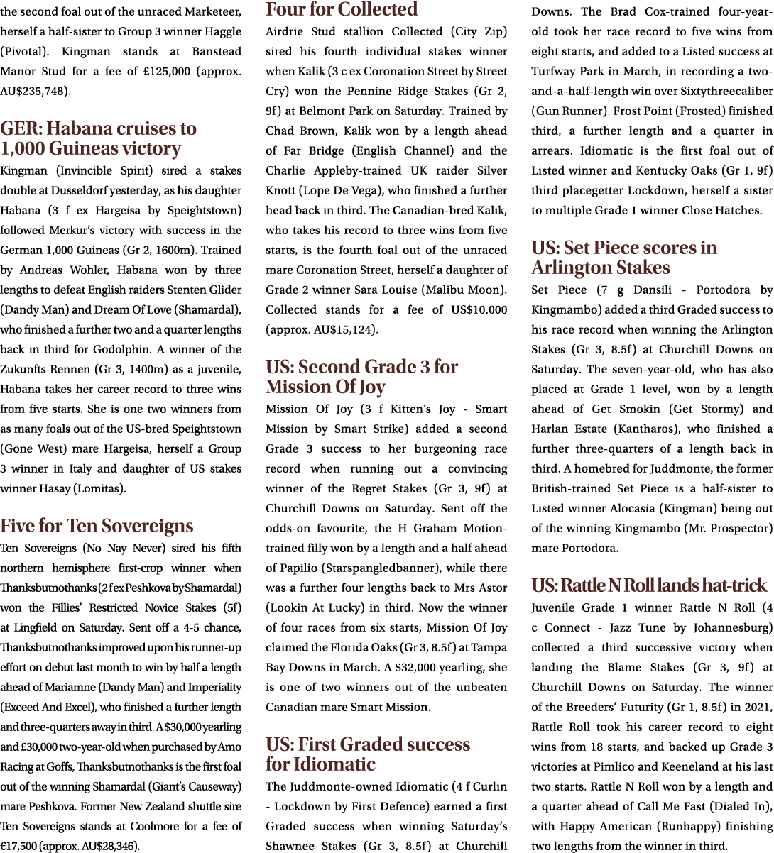 the second foal out of the unraced Marketeer, herself a half sister to Group 3 winner Haggle (Pivotal). Kingman stand...