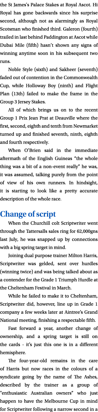 the St James's Palace Stakes at Royal Ascot. Hi Royal has gone backwards since his surprise second, although not as a...