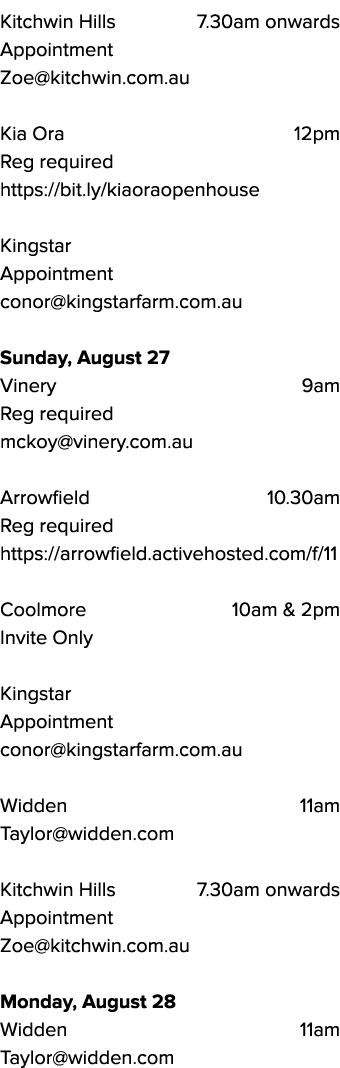 Kitchwin Hills 7.30am onwards Appointment Zoe@kitchwin.com.au Kia Ora 12pm Reg required https://bit.ly/kiaoraopenhous...