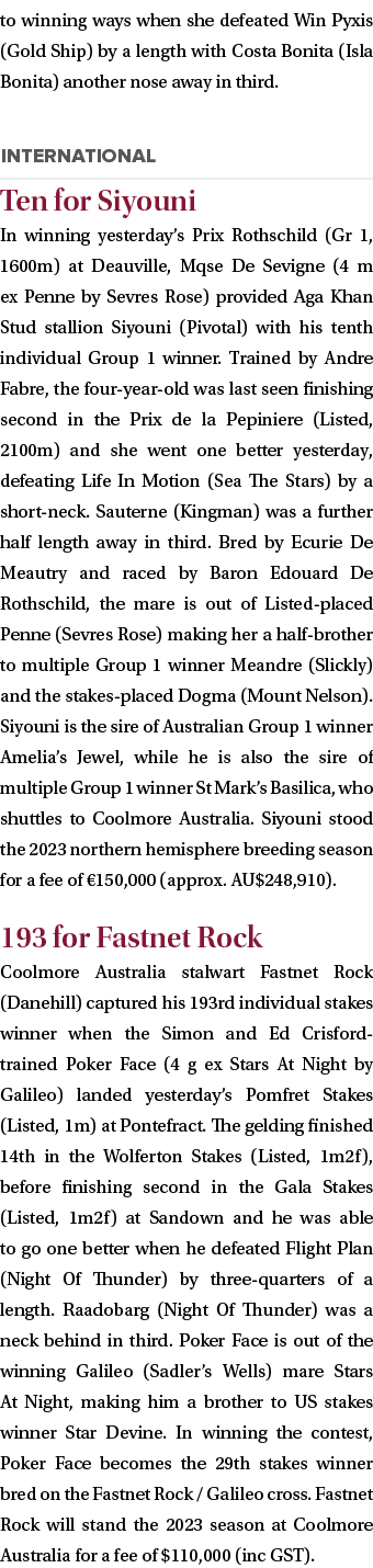 to winning ways when she defeated Win Pyxis (Gold Ship) by a length with Costa Bonita (Isla Bonita) another nose away...