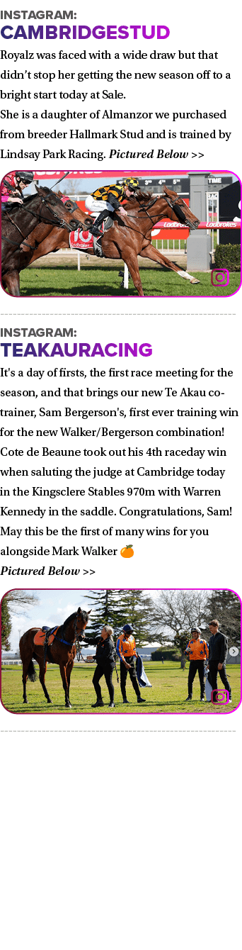 Instagram: cambridgestud Royalz was faced with a wide draw but that didn’t stop her getting the new season off to a b...