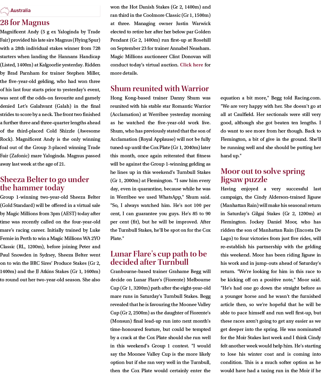 ￼ 28 for Magnus Magnificent Andy (5 g ex Yaloginda by Trade Fair) provided his late sire Magnus (Flying Spur) with a ...