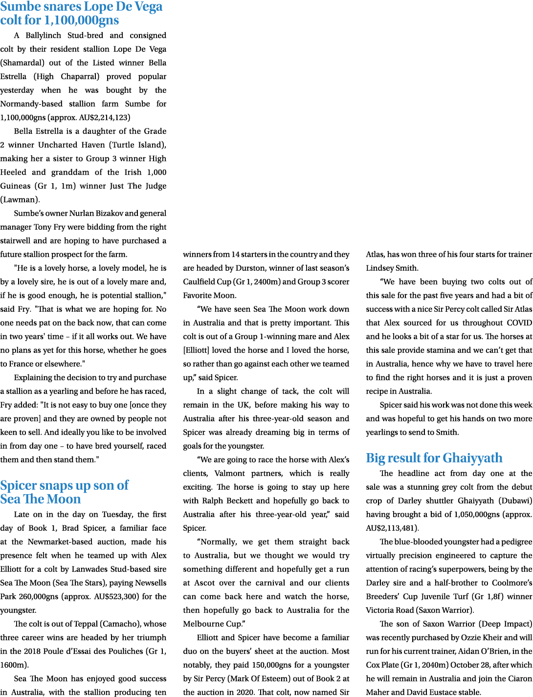 Sumbe snares Lope De Vega colt for 1,100,000gns A Ballylinch Stud bred and consigned colt by their resident stallion ...