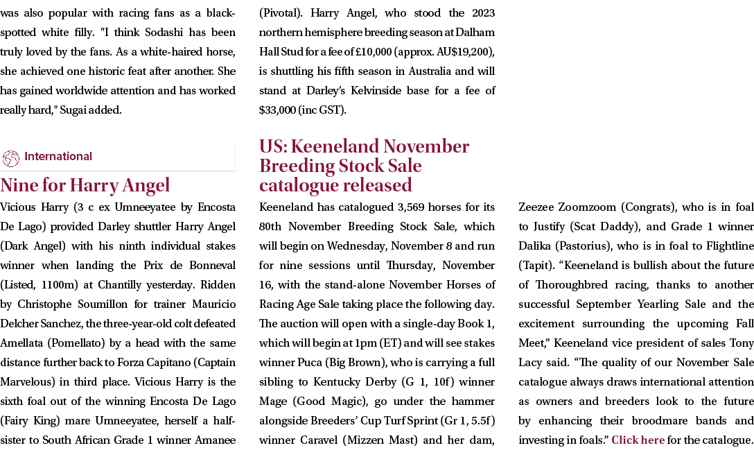 was also popular with racing fans as a black spotted white filly. \“I think Sodashi has been truly loved by the fans....
