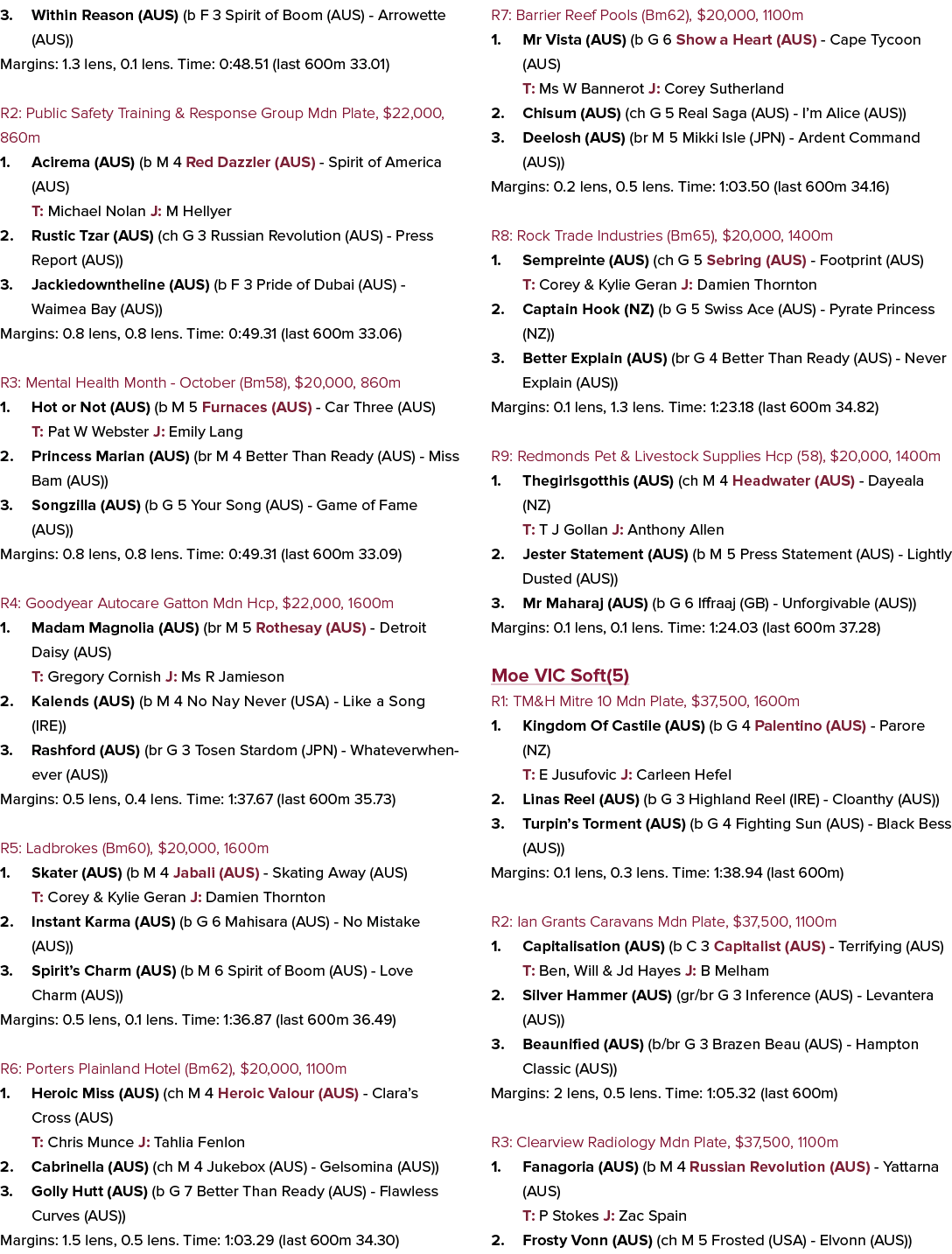3. Within Reason (AUS) (b F 3 Spirit of Boom (AUS) Arrowette (AUS)) Margins: 1.3 lens, 0.1 lens. Time: 0:48.51 (last ...