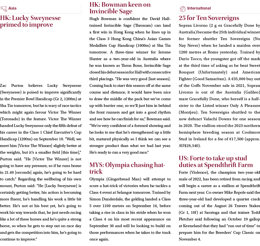 ￼ HK: Lucky Sweynesse primed to improve Zac Purton believes Lucky Sweynesse (Sweynesse) is poised to improve signific...