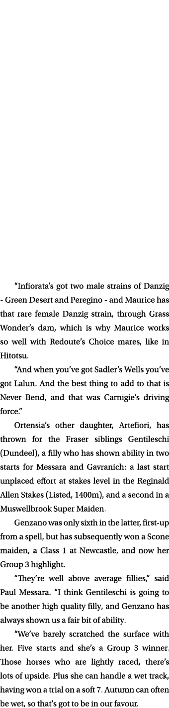 “Infiorata’s got two male strains of Danzig Green Desert and Peregino and Maurice has that rare female Danzig strain,...