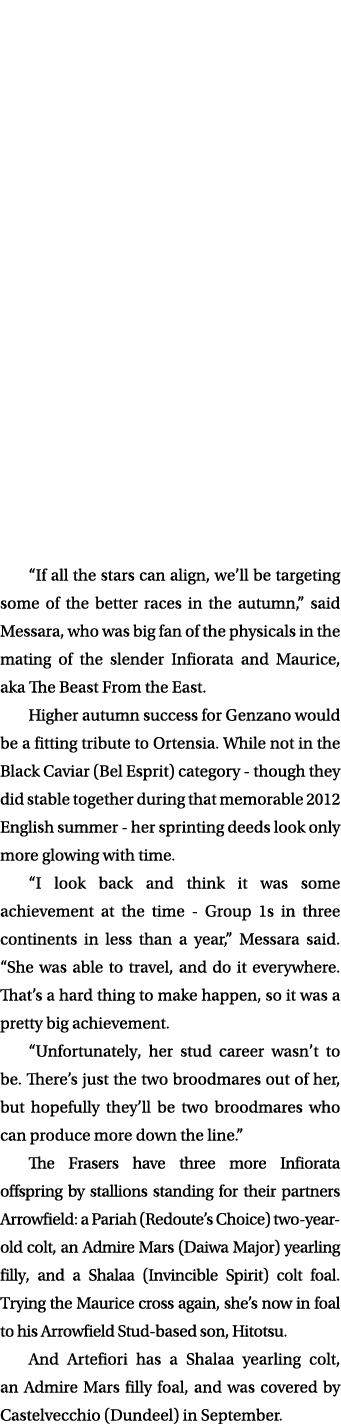 “If all the stars can align, we’ll be targeting some of the better races in the autumn,” said Messara, who was big fa...