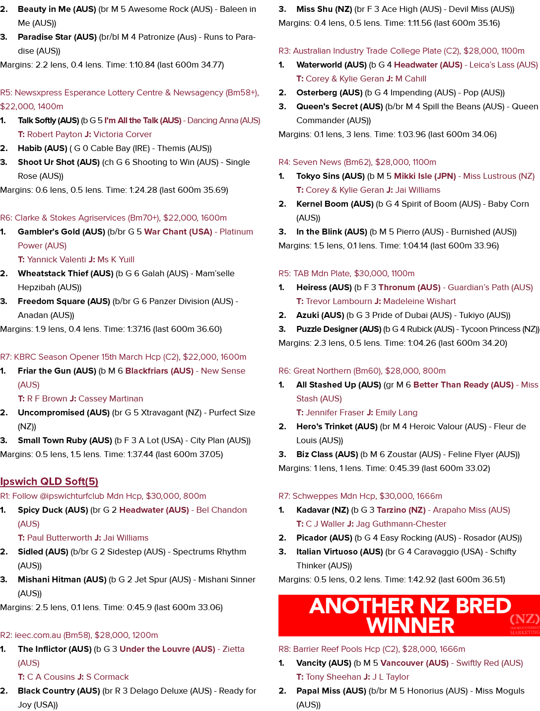 2. Beauty in Me (AUS) (br M 5 Awesome Rock (AUS) Baleen in Me (AUS)) 3. Paradise Star (AUS) (br/bl M 4 Patronize (Aus...