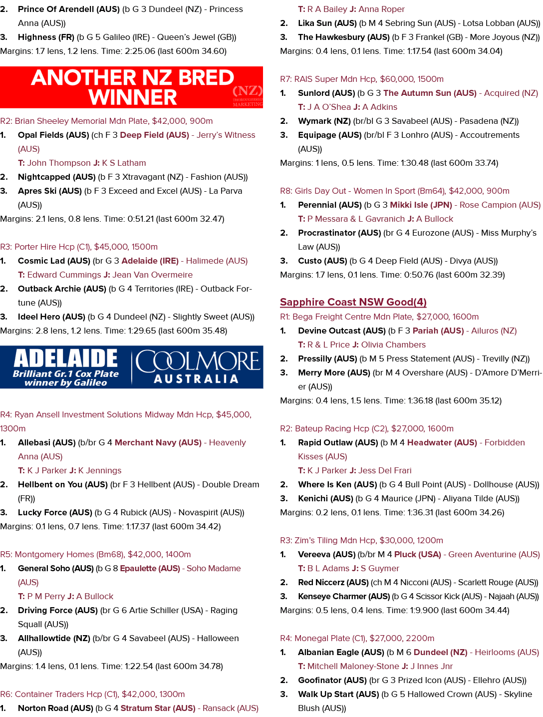 2. Prince Of Arendell (AUS) (b G 3 Dundeel (NZ) Princess Anna (AUS)) 3. Highness (FR) (b G 5 Galileo (IRE) Queen’s Je...