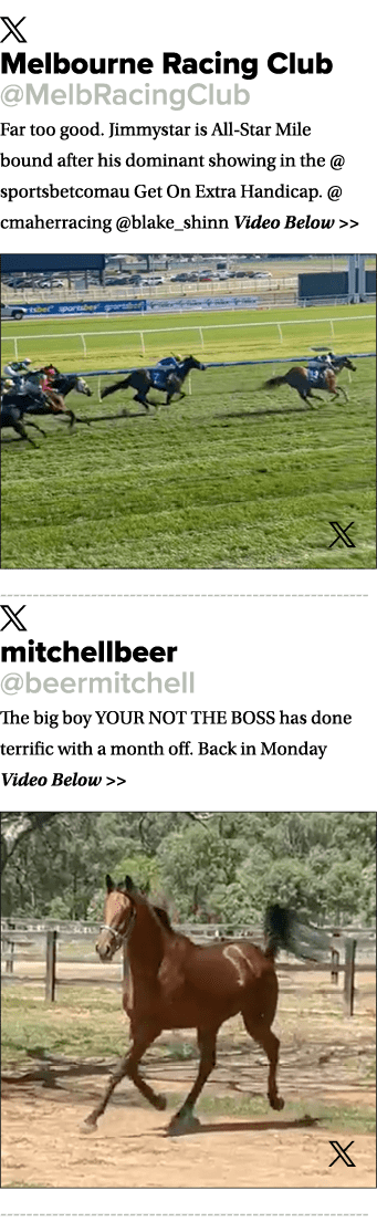 ￼ Melbourne Racing Club @MelbRacingClub Far too good. Jimmystar is All Star Mile bound after his dominant showing in ...