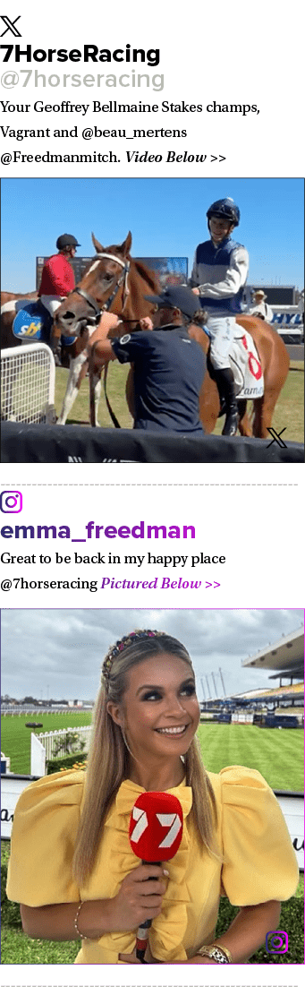 ￼ 7HorseRacing @7horseracing Your Geoffrey Bellmaine Stakes champs, Vagrant and @beau_mertens @Freedmanmitch. Video B...