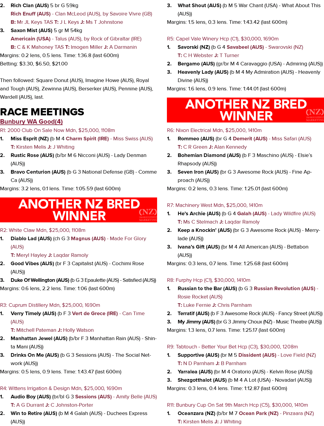 2. Rich Clan (AUS) 5 br G 59kg Rich Enuff (AUS) Clan McLeod (AUS), by Savoire Vivre (GB) B: Mr JL Keys TAS T: J L Key...