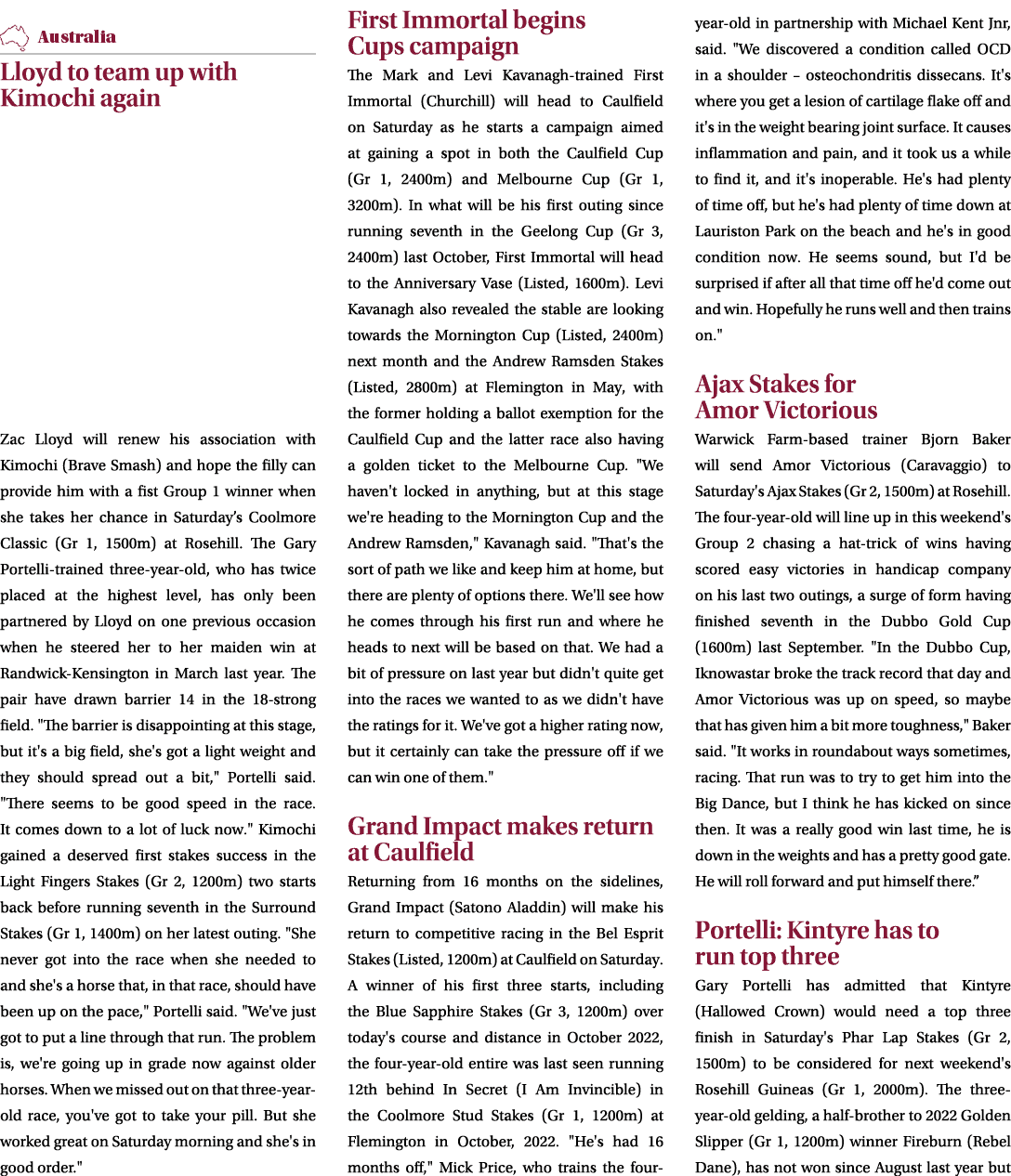 ￼ Lloyd to team up with Kimochi again Zac Lloyd will renew his association with Kimochi (Brave Smash) and hope the fi...