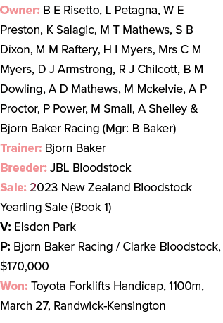 Owner: B E Risetto, L Petagna, W E Preston, K Salagic, M T Mathews, S B Dixon, M M Raftery, H I Myers, Mrs C M Myers,...