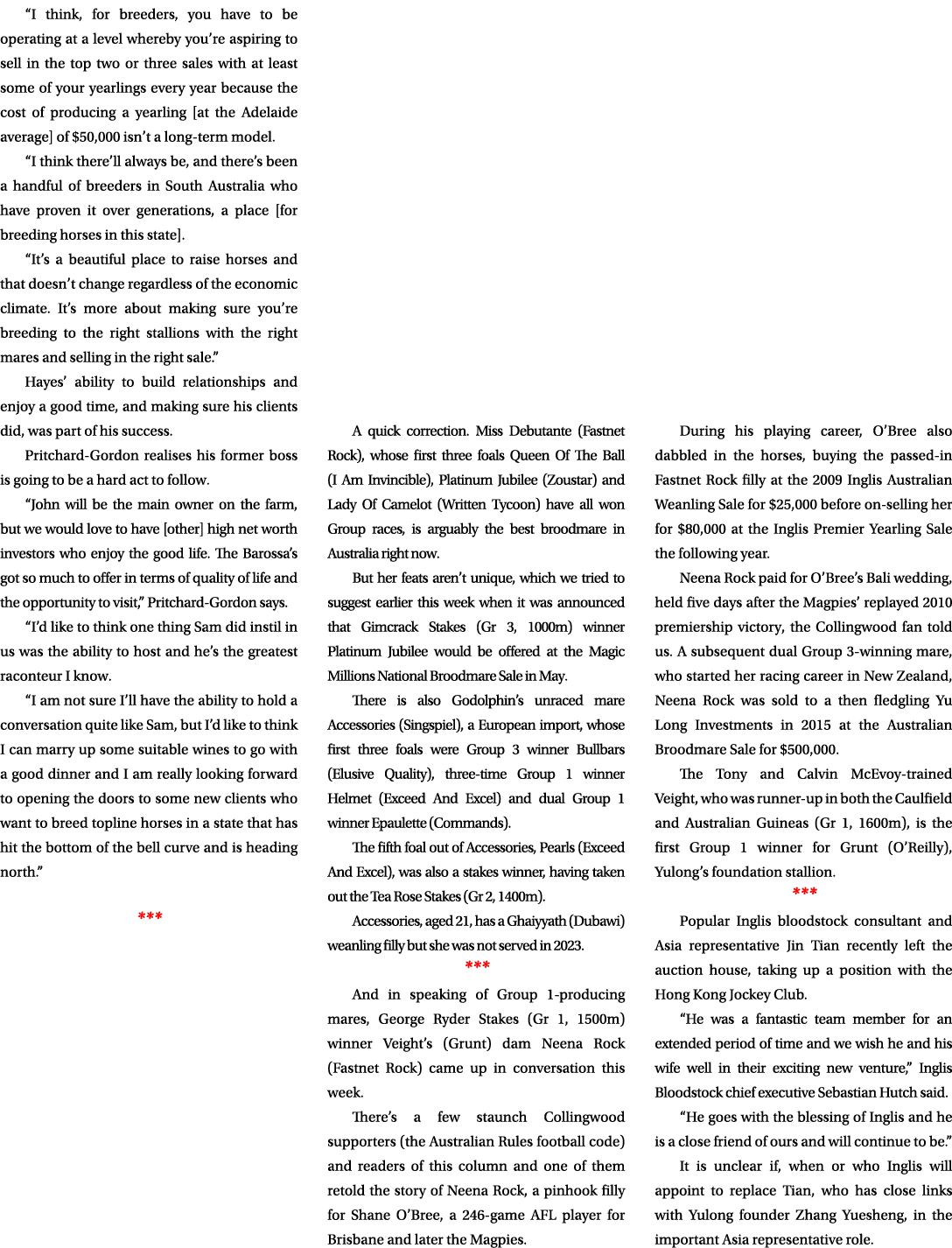 “I think, for breeders, you have to be operating at a level whereby you’re aspiring to sell in the top two or three s...