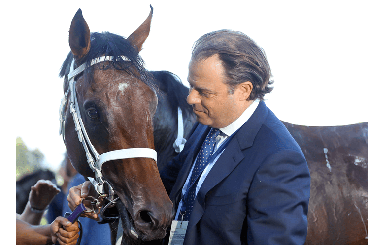 SYDNEY, AUSTRALIA - MARCH 18: Ryan Moore riding Shinzo wins Race 8 The Golden Slipper during the Longines Golden Slipper Day - Sydney Racing at Rosehill Gardens on March 18, 2023 in Sydney, Australia. (Photo by Jeremy Ng/Getty Images)
