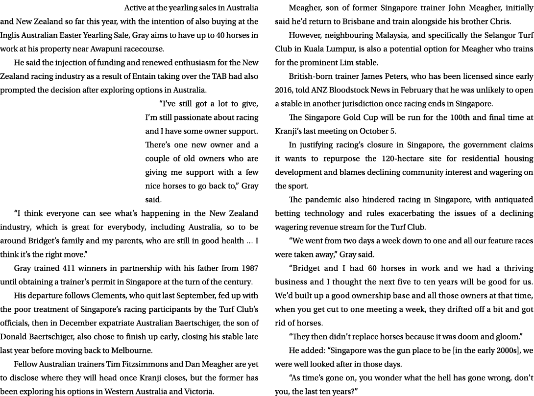 Active at the yearling sales in Australia and New Zealand so far this year, with the intention of also buying at the ...