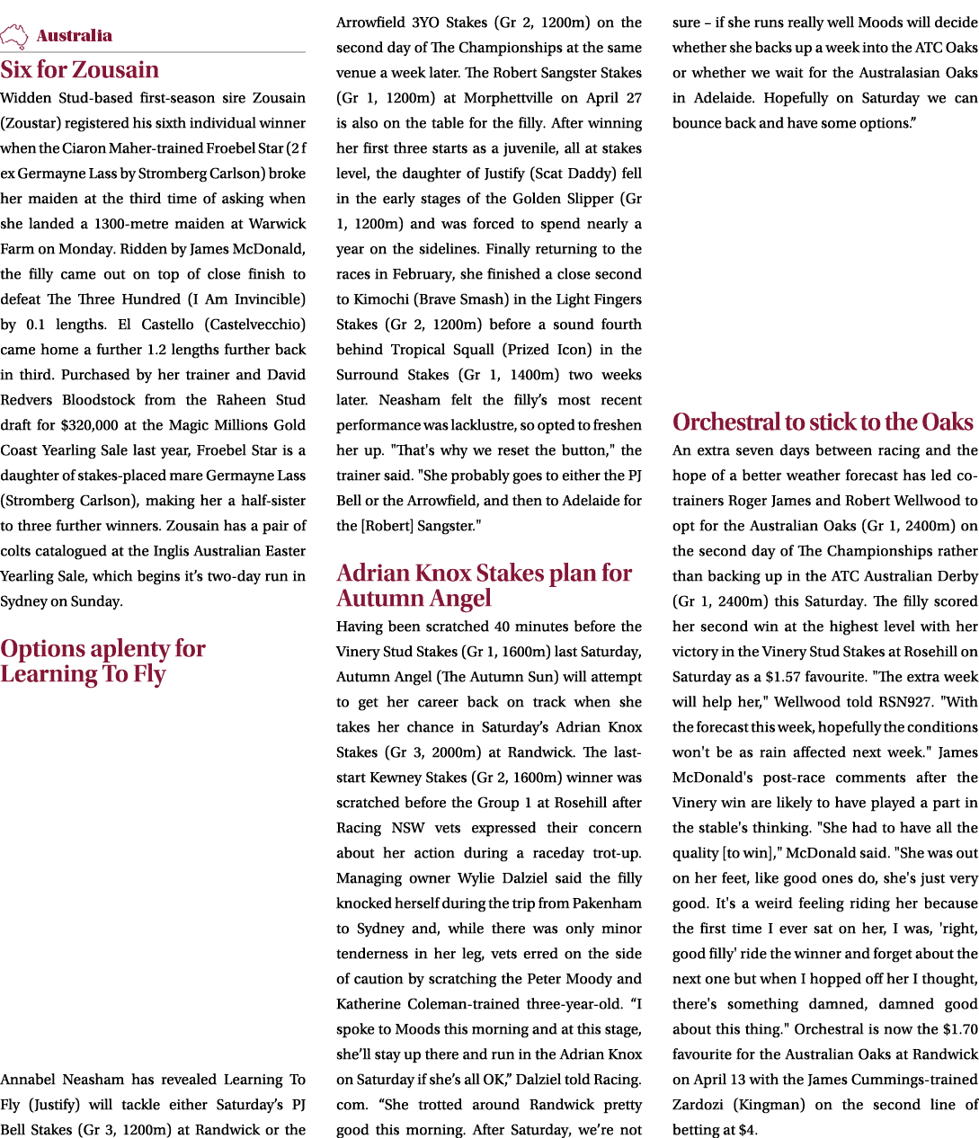 ￼ Six for Zousain Widden Stud based first season sire Zousain (Zoustar) registered his sixth individual winner when t...