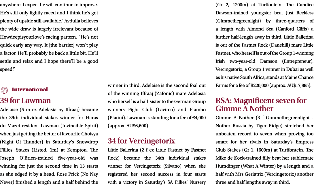 anywhere. I expect he will continue to improve. He’s still only lightly raced and I think he’s got plenty of upside s...