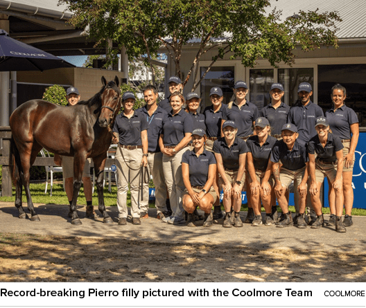 Record breaking Pierro filly pictured with the Coolmore Team Coolmor