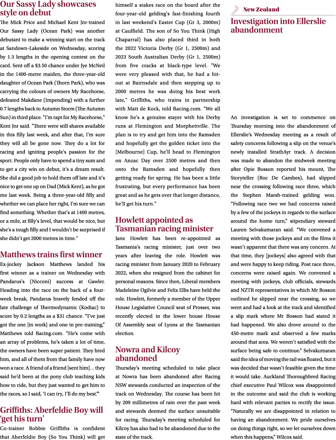 Our Sassy Lady showcases style on debut The Mick Price and Michael Kent Jnr trained Our Sassy Lady (Ocean Park) was a...