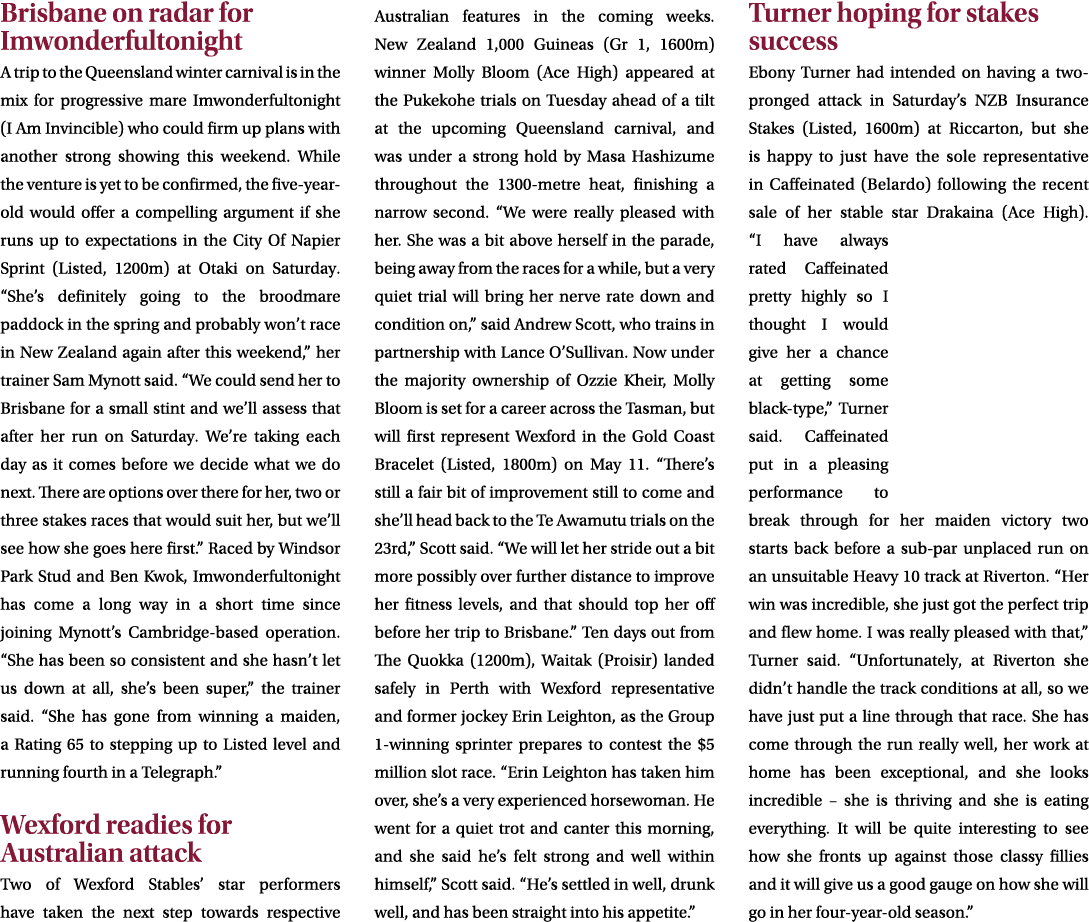 Brisbane on radar for Imwonderfultonight A trip to the Queensland winter carnival is in the mix for progressive mare ...