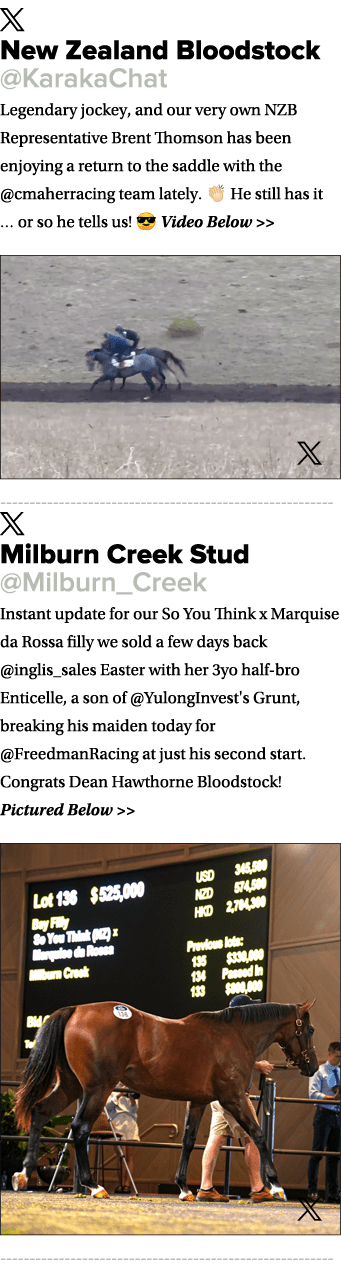 ￼ New Zealand Bloodstock @KarakaChat Legendary jockey, and our very own NZB Representative Brent Thomson has been enj...
