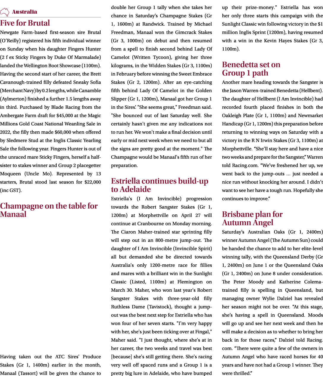 ￼ Five for Brutal Newgate Farm based first season sire Brutal (O’Reilly) registered his fifth individual winner on Su...