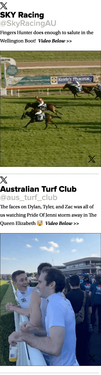 ￼ SKY Racing @SkyRacingAU Fingers Hunter does enough to salute in the Wellington Boot! Video Below   ￼ ￼ Australian ...