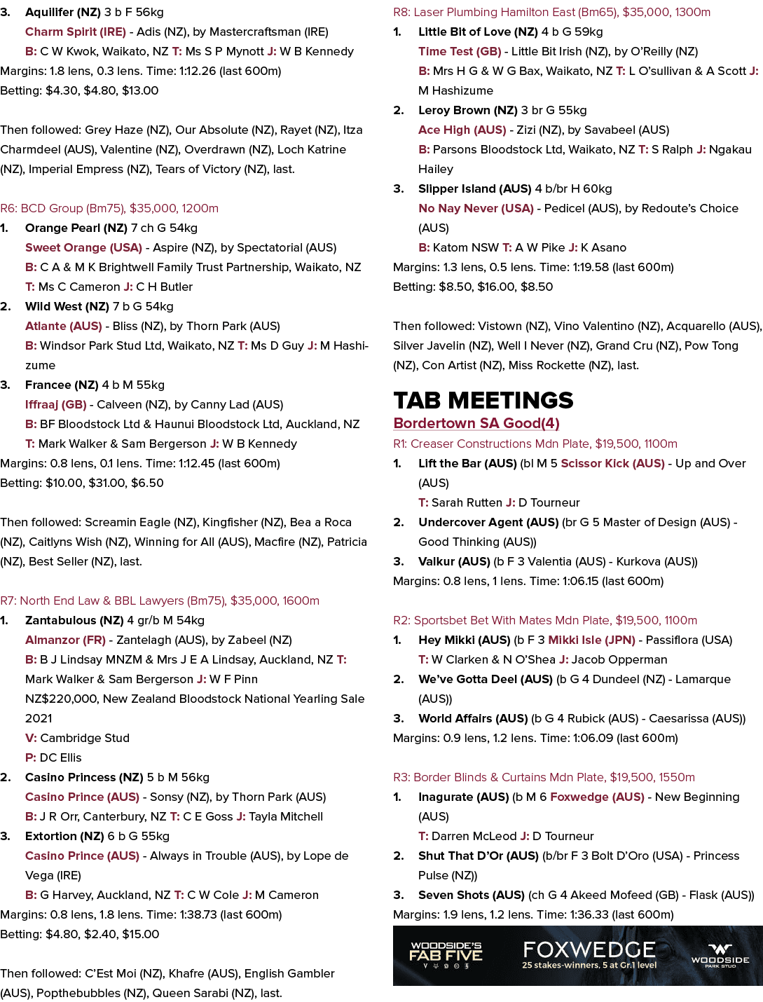 3. Aquilifer (NZ) 3 b F 56kg Charm Spirit (IRE) Adis (NZ), by Mastercraftsman (IRE) B: C W Kwok, Waikato, NZ T: Ms S ...