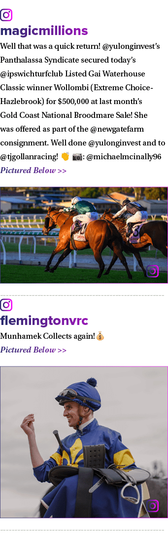 ￼ magicmillions Well that was a quick return! @yulonginvest’s Panthalassa Syndicate secured today’s @ipswichturfclub ...