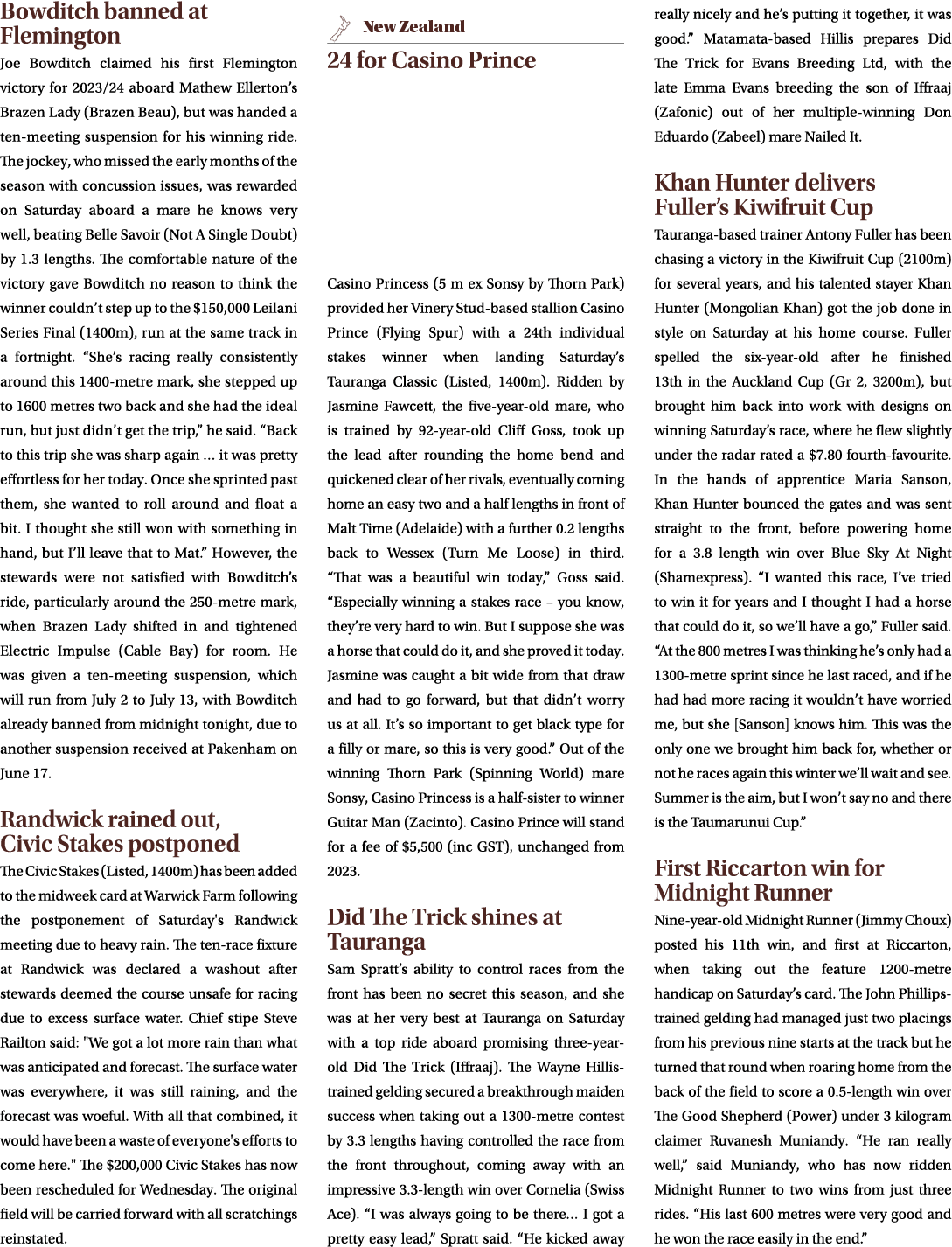 Bowditch banned at Flemington Joe Bowditch claimed his first Flemington victory for 2023/24 aboard Mathew Ellerton’s ...