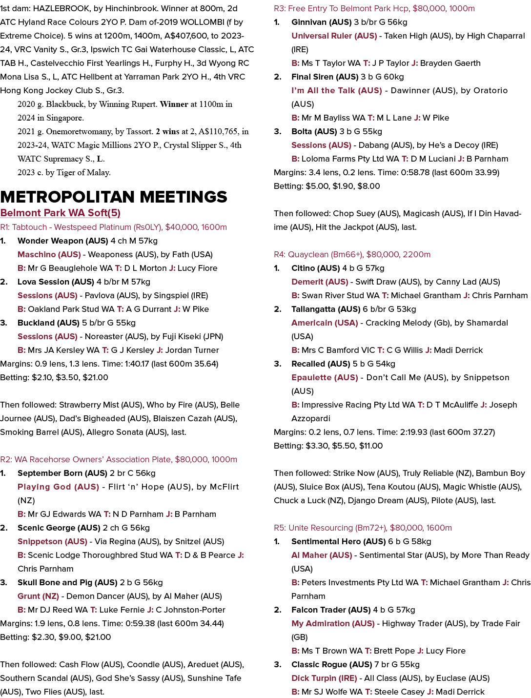 1st dam: HAZLEBROOK, by Hinchinbrook. Winner at 800m, 2d ATC Hyland Race Colours 2YO P. Dam of 2019 WOLLOMBI (f by Ex...