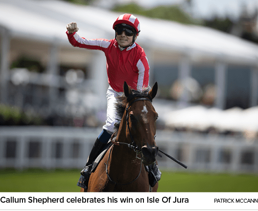 Callum Shepherd celebrates his win on Isle Of Jura Patrick McCan