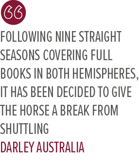 Following nine straight seasons covering full books in both hemispheres, it has been decided to give the horse a brea...