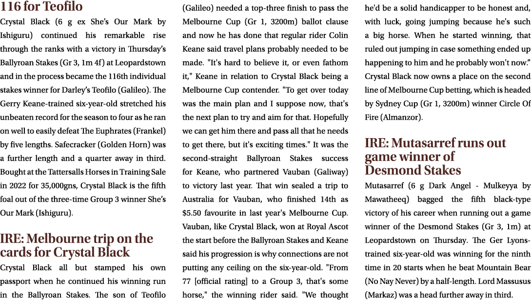 116 for Teofilo Crystal Black (6 g ex She’s Our Mark by Ishiguru) continued his remarkable rise through the ranks wit...