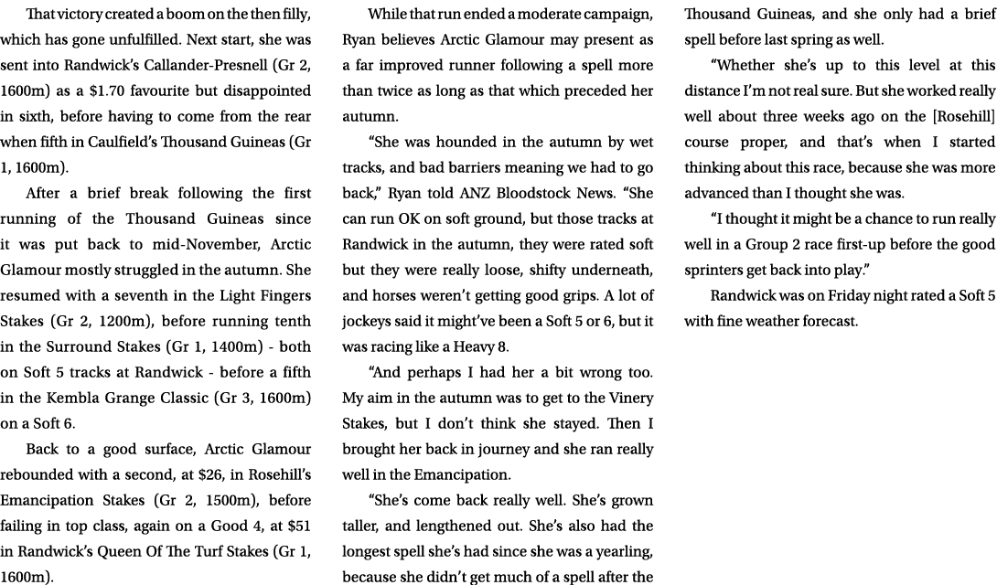 That victory created a boom on the then filly, which has gone unfulfilled. Next start, she was sent into Randwick’s C...
