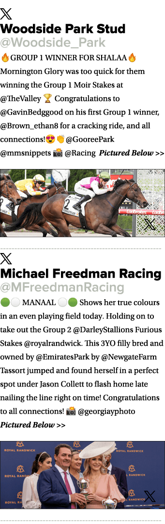 ￼ Woodside Park Stud @Woodside_Park 🔥GROUP 1 WINNER FOR SHALAA🔥 Mornington Glory was too quick for them winning the...