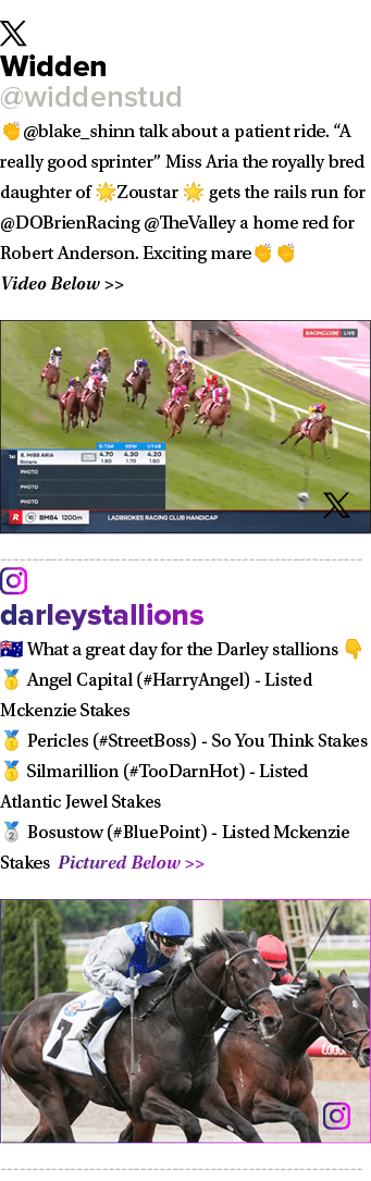 ￼ Widden @widdenstud 👏@blake_shinn talk about a patient ride. “A really good sprinter” Miss Aria the royally bred da...