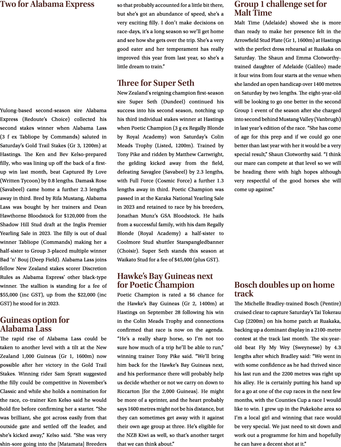 Two for Alabama Express Yulong based second season sire Alabama Express (Redoute’s Choice) collected his second stake...