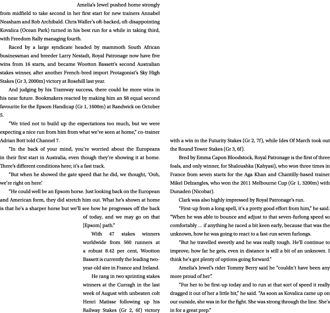 Amelia’s Jewel pushed home strongly from midfield to take second in her first start for new trainers Annabel Neasham ...