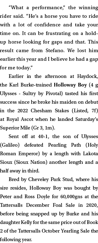 “What a performance,” the winning rider said. “He’s a horse you have to ride with a lot of confidence and take your t...