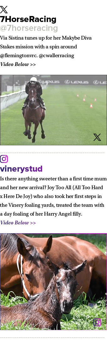 ￼ 7HorseRacing @7horseracing Via Sistina tunes up for her Makybe Diva Stakes mission with a spin around @flemingtonvr...