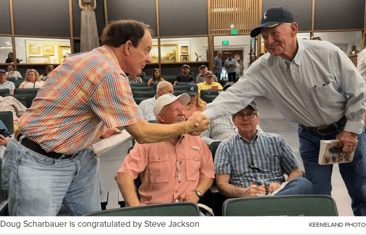 Doug Scharbauer is congratulated by Steve Jackson Keeneland phot