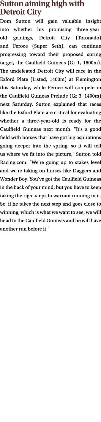 Sutton aiming high with Detroit City Dom Sutton will gain valuable insight into whether his promising three year old ...