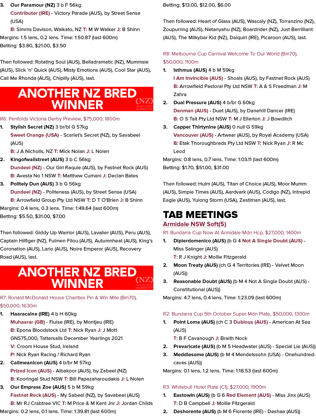 3. Our Paramour (NZ) 3 b F 56kg Contributer (IRE) Victory Parade (AUS), by Street Sense (USA) B: Simms Davison, Waika...