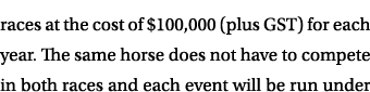 races at the cost of $100,000 (plus GST) for each year. The same horse does not have to compete in both races and eac...
