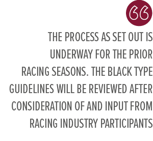 The process as set out is underway for the prior racing seasons. The Black Type Guidelines will be reviewed after con...