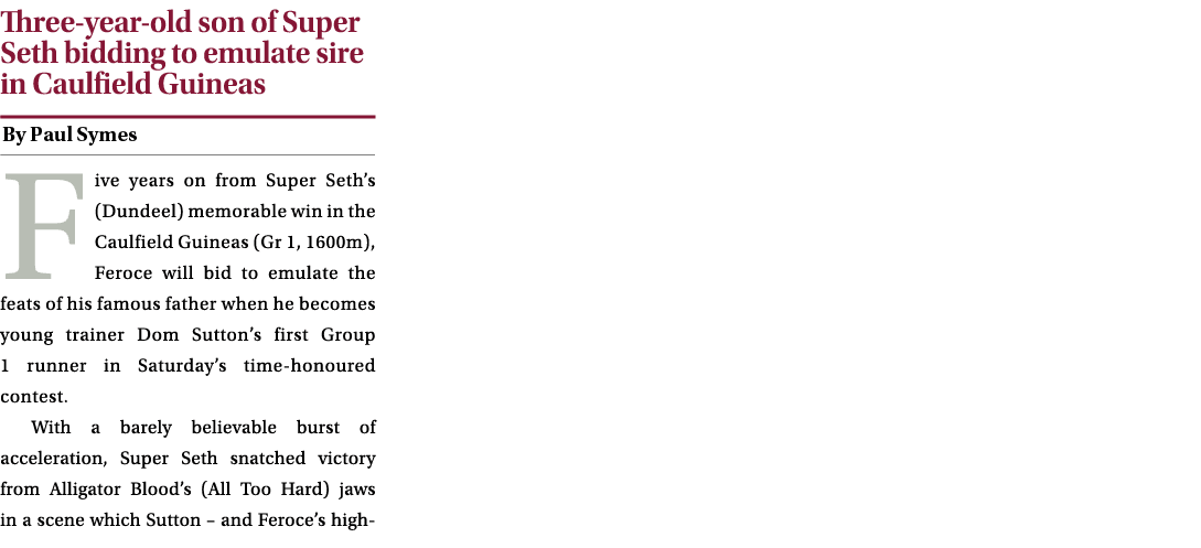 Three year old son of Super Seth bidding to emulate sire in Caulfield Guineas ￼ Five years on from Super Seth’s (Dund...